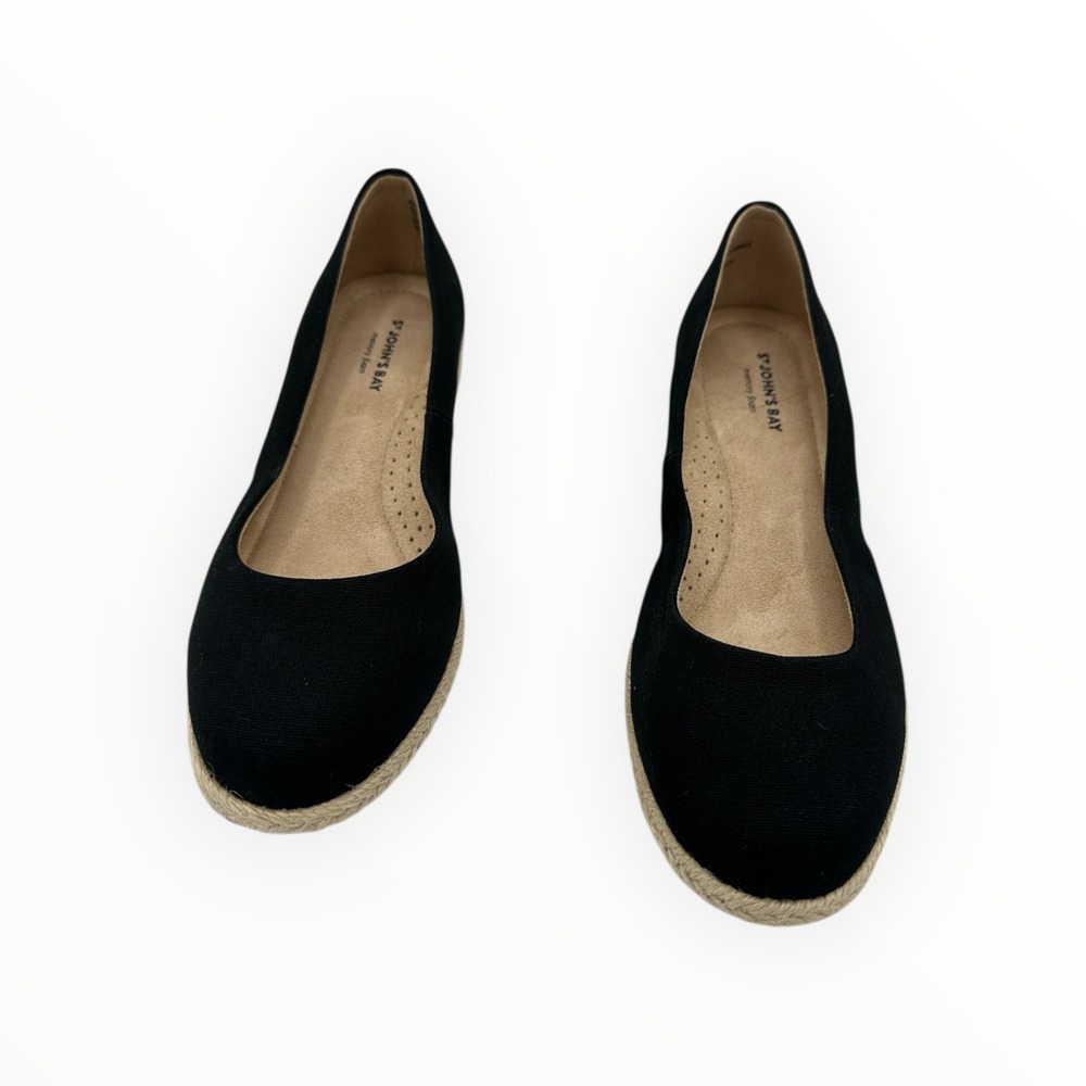 St John's Bay Reddy Black Espadrille Wedge Pumps‎ Memory Foam Womens 6M 024-2598